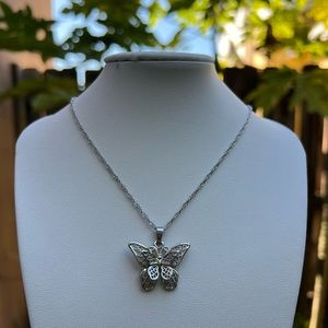 Waterproof silver butterfly necklace